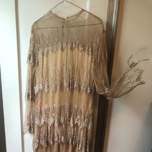 1920s vintage dress pale peach lace w slip